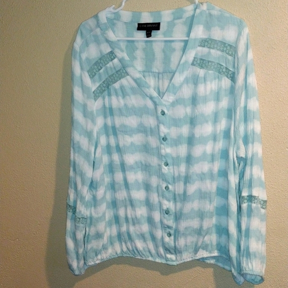 Lane Bryant ballon sleeves see through lace stripes shirt 18-20 - Picture 1 of 7